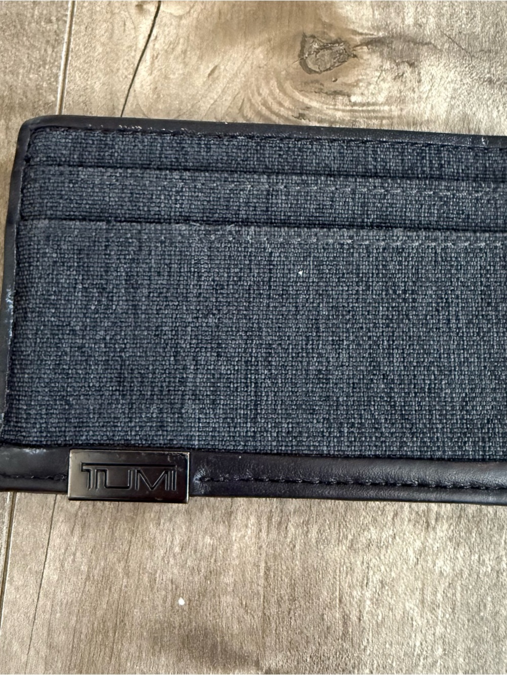 Tumi Card Wallet Leather Canvas Black Gray Slim ID Slot Travel Compact